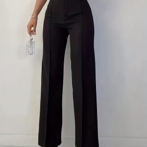 Chic Solid Pintuck High Waist Pants - Flattering Straight Leg, Fashion-Forward Elegant Style for Women - Perfect for Multiple Occasions